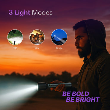 IBELL LUMINEX 900 Rechargeable Torch Light High Power, 3 Light Modes, Telescopic Zoom, Type C Charging, LED Flashlight, Super Bright & Long Distance Range, for Home, Outdoor & Emergency Use (Grey)