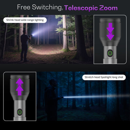 IBELL LUMINEX 900 Rechargeable Torch Light High Power, 3 Light Modes, Telescopic Zoom, Type C Charging, LED Flashlight, Super Bright & Long Distance Range, for Home, Outdoor & Emergency Use (Grey)