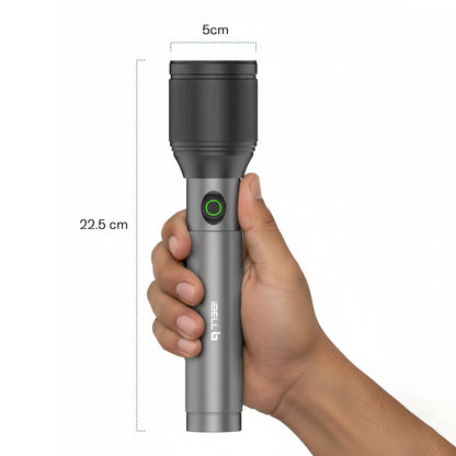 IBELL LUMINEX 900 Rechargeable Torch Light High Power, 3 Light Modes, Telescopic Zoom, Type C Charging, LED Flashlight, Super Bright & Long Distance Range, for Home, Outdoor & Emergency Use (Grey)