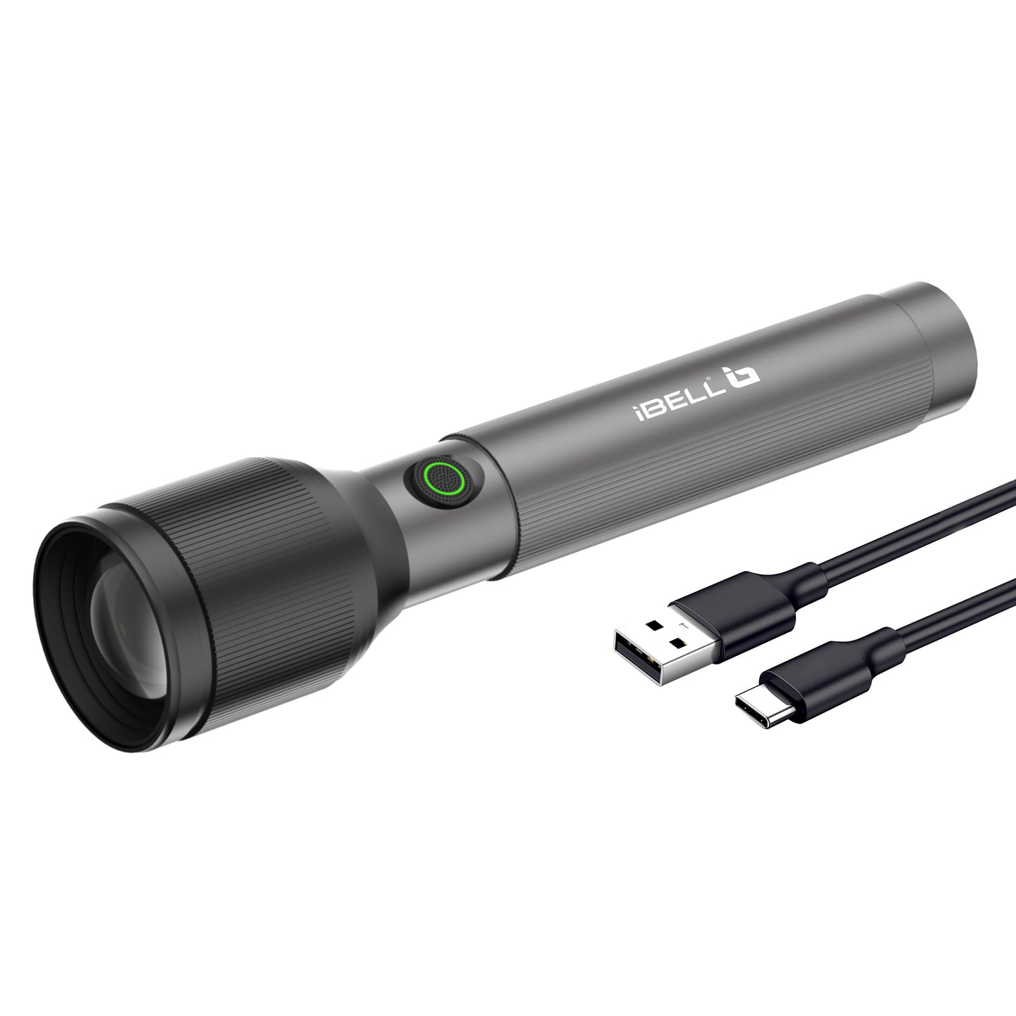 IBELL LUMINEX 900 Rechargeable Torch Light High Power, 3 Light Modes, Telescopic Zoom, Type C Charging, LED Flashlight, Super Bright & Long Distance Range, for Home, Outdoor & Emergency Use (Grey)