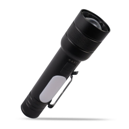 IBELL FL8375S Rechargeable Torch, Powerbank Function, Aircraft Aluminum Body, Telescopic Zoom, Water Resistant Flashlight with Multiple Light Modes (Black) LED