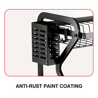 IBELL Carbon Steel DR243 Dish Drying Rack, 2-Tier Bartan Stand/Drainer Shelf/Kitchen Organizer/Counter for Utensils Storage (Black), 42.5x24.5x35.5 cm