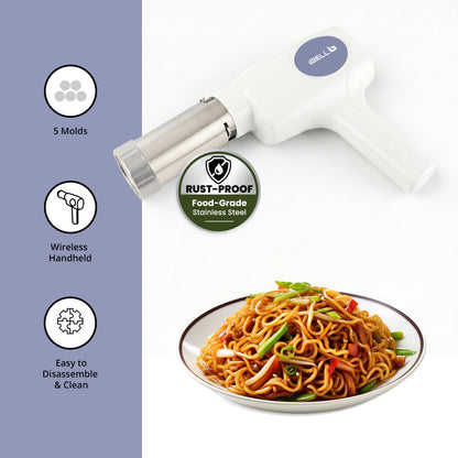IBELL Electric Idiyappam Maker, Pasta & Noodle Maker with 6 Molds, 50Watts Power, 50 Times for Full Charge, Cordless with Rechargeable Battery(Black)