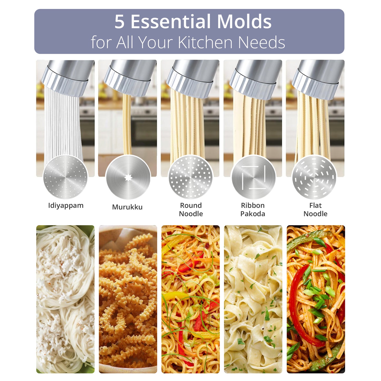 IBELL Electric Idiyappam Maker, Pasta & Noodle Maker with 6 Molds, 50Watts Power, 50 Times for Full Charge, Cordless with Rechargeable Battery(Black)