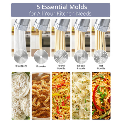 IBELL Electric Idiyappam Maker, Pasta & Noodle Maker with 6 Molds, 50Watts Power, 50 Times for Full Charge, Cordless with Rechargeable Battery(Black)