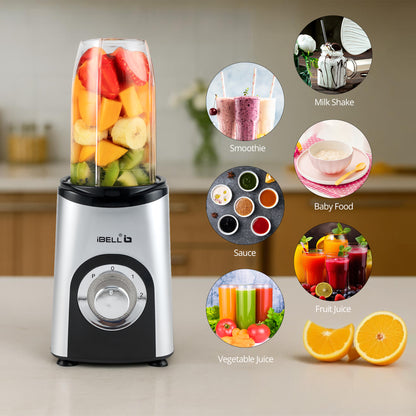 iBELL Juicer Mixer Grinder Chopper For Home, Smoothie Maker, 600W,2 Blades 3 Multipurpose Jars, 3 Modes, 100% Copper Motor, 24,000 RPM, Nutri Blender With Stainless Steel Blades (Silver)