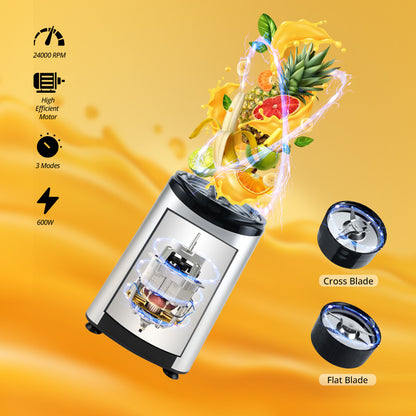 iBELL Juicer Mixer Grinder Chopper For Home, Smoothie Maker, 600W,2 Blades 3 Multipurpose Jars, 3 Modes, 100% Copper Motor, 24,000 RPM, Nutri Blender With Stainless Steel Blades (Silver)