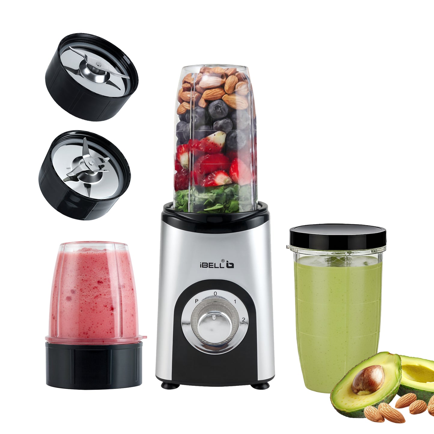iBELL Juicer Mixer Grinder Chopper For Home, Smoothie Maker, 600W,2 Blades 3 Multipurpose Jars, 3 Modes, 100% Copper Motor, 24,000 RPM, Nutri Blender With Stainless Steel Blades (Silver)