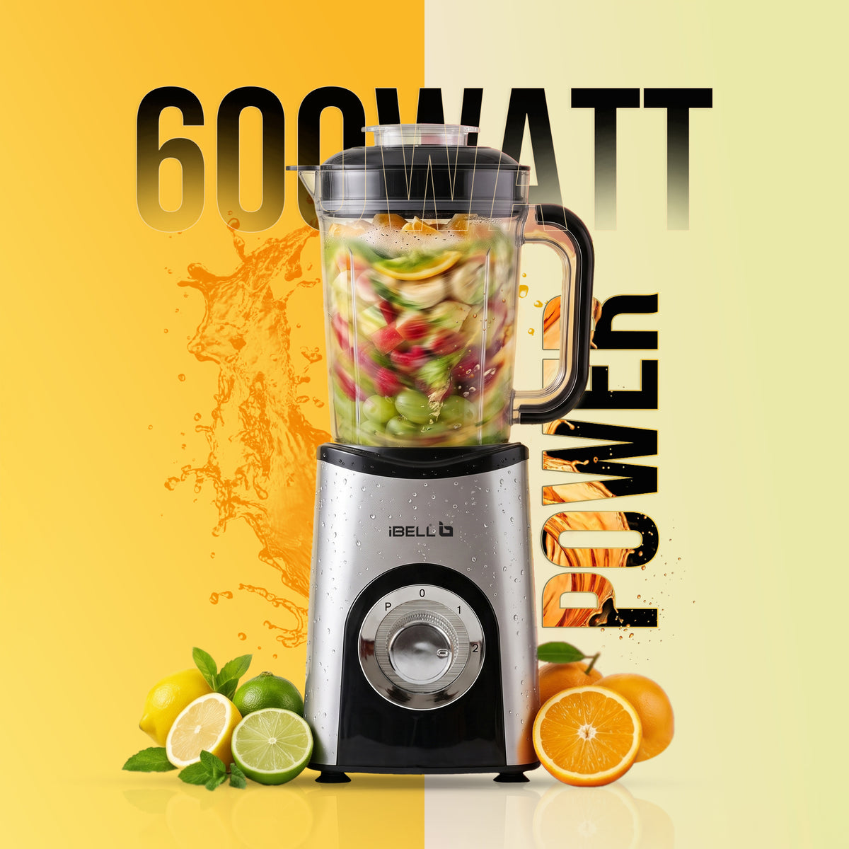 iBELL Nutri Core 3Q Plus 600W Nutri Blender Mixer Grinder & Juicer with 3 Jars with Sipper Cap, 2 Year Warranty, 2-Speed & Pulse Function, Overheat Protection for Smoothies, Juices (Silver)