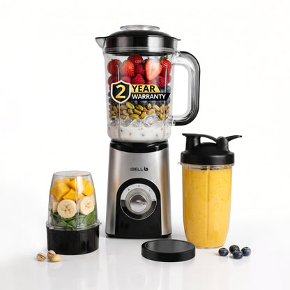 iBELL Nutri Core 3Q Plus 600W Nutri Blender Mixer Grinder & Juicer with 3 Jars with Sipper Cap, 2 Year Warranty, 2-Speed & Pulse Function, Overheat Protection for Smoothies, Juices (Silver)