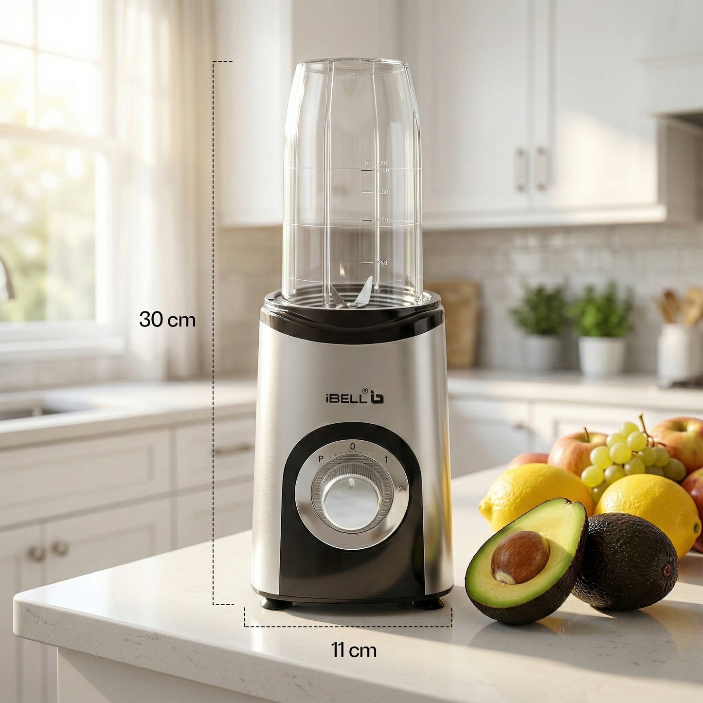 iBELL Juicer Mixer Grinder For Home, Smoothie Maker, 600W,2 Blades, 3 Modes, 3 Jars + Chopper, 100% Copper Motor, 24,000 RPM, Nutri Blender With Stainless Steel Blades (Silver)