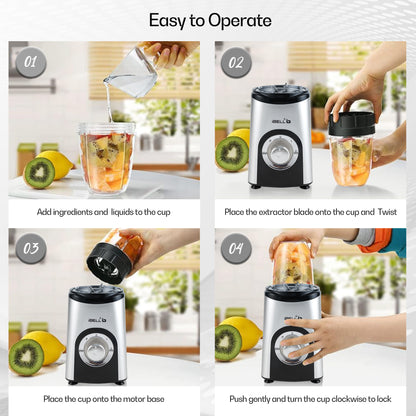 iBELL Juicer Mixer Grinder For Home, Smoothie Maker, 600W,2 Blades, 3 Modes, 3 Jars + Chopper, 100% Copper Motor, 24,000 RPM, Nutri Blender With Stainless Steel Blades (Silver)