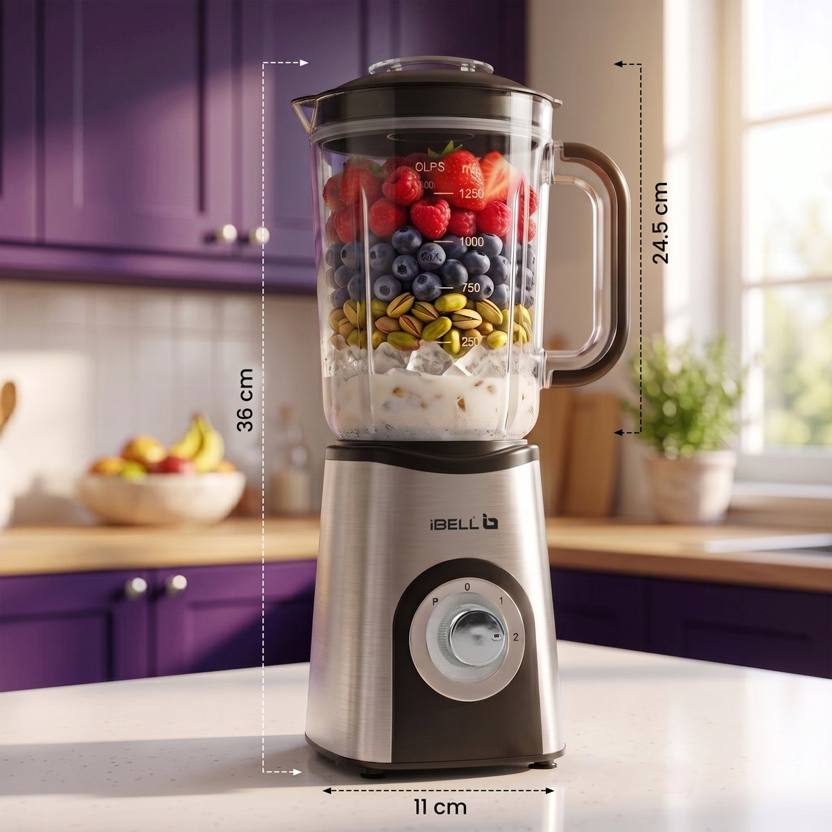iBELL Nutri Core 5Q Plus 600W Nutri Blender Mixer Grinder & Juicer with 24000 RPM High-Speed Motor, 4 Multi-Purpose Jars with chopper, 2-Speed & Pulse Function for Smoothies (Silver)