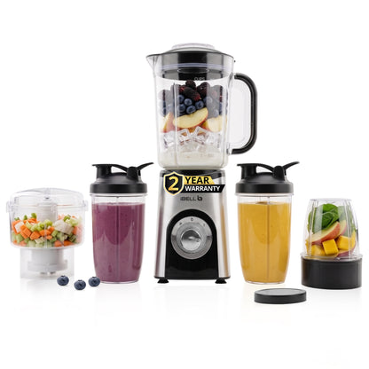 iBELL Nutri Core 5Q Plus 600W Nutri Blender Mixer Grinder & Juicer with 24000 RPM High-Speed Motor, 4 Multi-Purpose Jars with chopper, 2-Speed & Pulse Function for Smoothies (Silver)