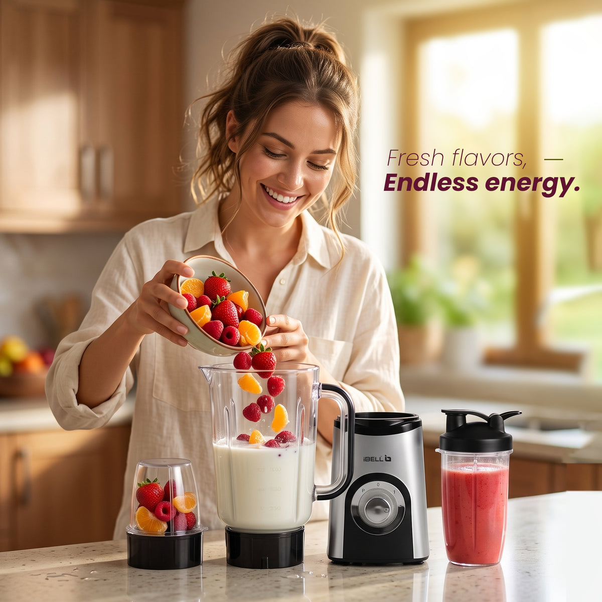 iBELL Nutri Core 3Q Plus 600W Nutri Blender Mixer Grinder & Juicer with 3 Jars with Sipper Cap, 2 Year Warranty, 2-Speed & Pulse Function, Overheat Protection for Smoothies, Juices (Silver)