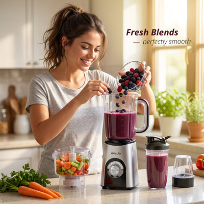 iBELL Nutri Core 5Q Plus 600W Nutri Blender Mixer Grinder & Juicer with 24000 RPM High-Speed Motor, 4 Multi-Purpose Jars with chopper, 2-Speed & Pulse Function for Smoothies (Silver)