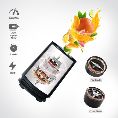 iBELL NUTRIMAX500X Nutri Blender - Smoothie Maker with 5 Jars, 2 Blades, 2 Year Warranty, 3 Modes, 600 Watts, 24000RPM, 100% Copper Motor with 5 Jars and SS Blades (Black)