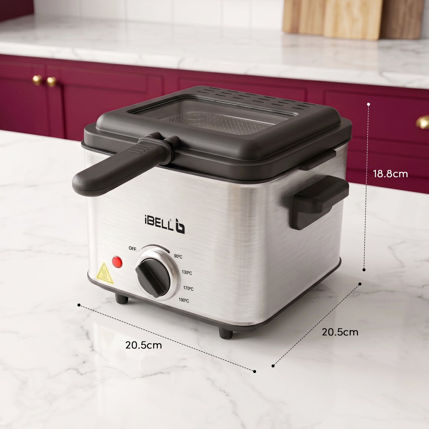 iBELL OILKING200 Electric Deep Fryer | 2 Litre Oil Capacity | Stainless Steel | Adjustable Temperature Control | Single Tank Fryer with Lid & Handle Basket (Silver)