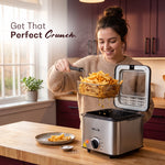 iBELL OILKING200 Electric Deep Fryer | 2 Litre Oil Capacity | Stainless Steel | Adjustable Temperature Control | Single Tank Fryer with Lid & Handle Basket (Silver)