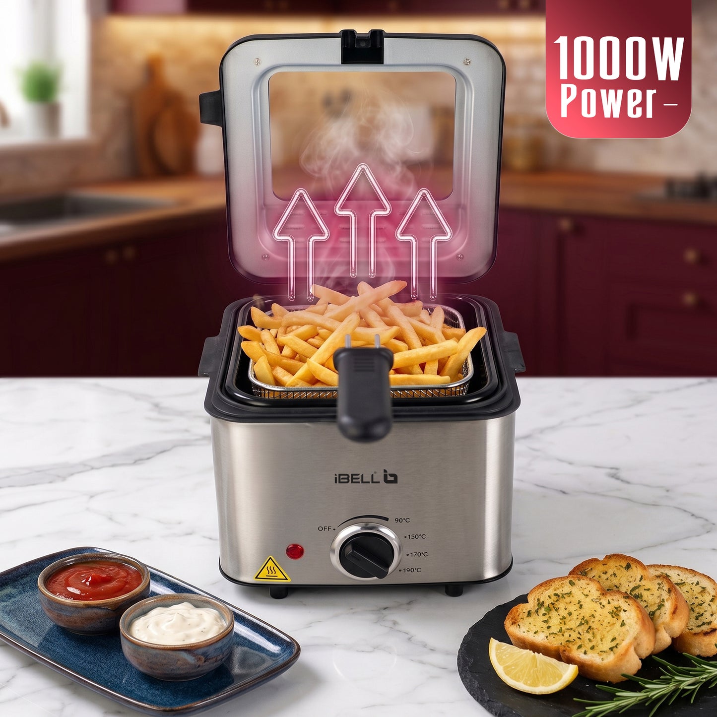 iBELL OILKING200 Electric Deep Fryer | 2 Litre Oil Capacity | Stainless Steel | Adjustable Temperature Control | Single Tank Fryer with Lid & Handle Basket (Silver)