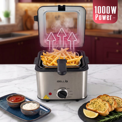iBELL OILKING200 Electric Deep Fryer | 2 Litre Oil Capacity | Stainless Steel | Adjustable Temperature Control | Single Tank Fryer with Lid & Handle Basket (Silver)