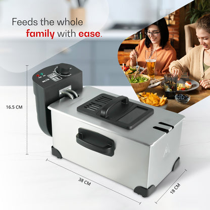 iBELL OILKING300 Electric Deep Fryer | 3 Litre Oil Capacity | 2000W Stainless Steel | Adjustable Temperature Control | Single Tank Fryer with Lid & Handle Basket (Silver)