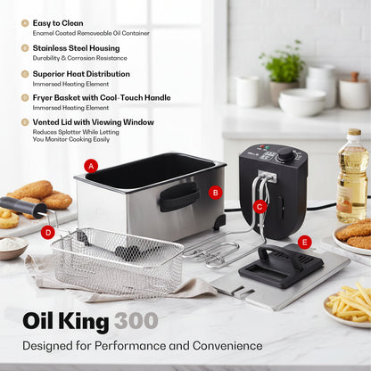 iBELL OILKING300 Electric Deep Fryer | 3 Litre Oil Capacity | 2000W Stainless Steel | Adjustable Temperature Control | Single Tank Fryer with Lid & Handle Basket (Silver)