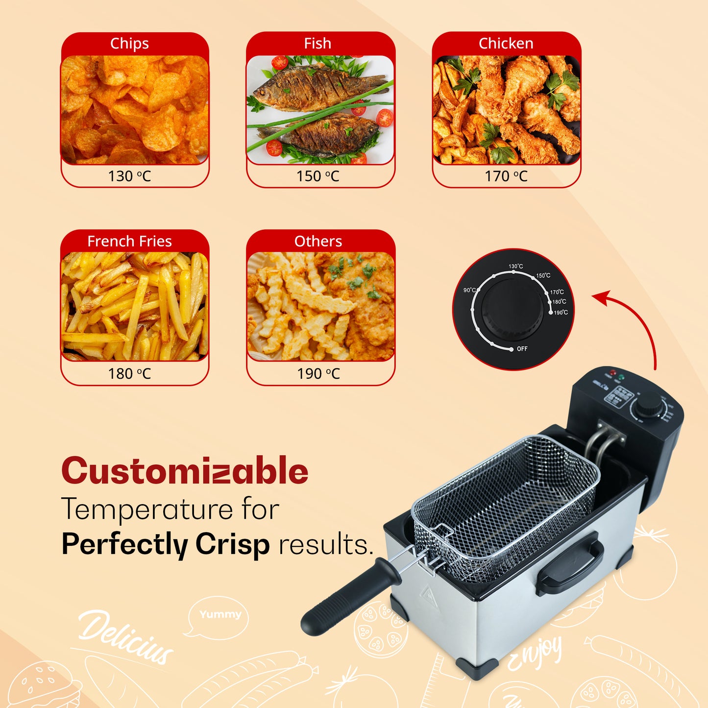 iBELL OILKING300 Electric Deep Fryer | 3 Litre Oil Capacity | 2000W Stainless Steel | Adjustable Temperature Control | Single Tank Fryer with Lid & Handle Basket (Silver)