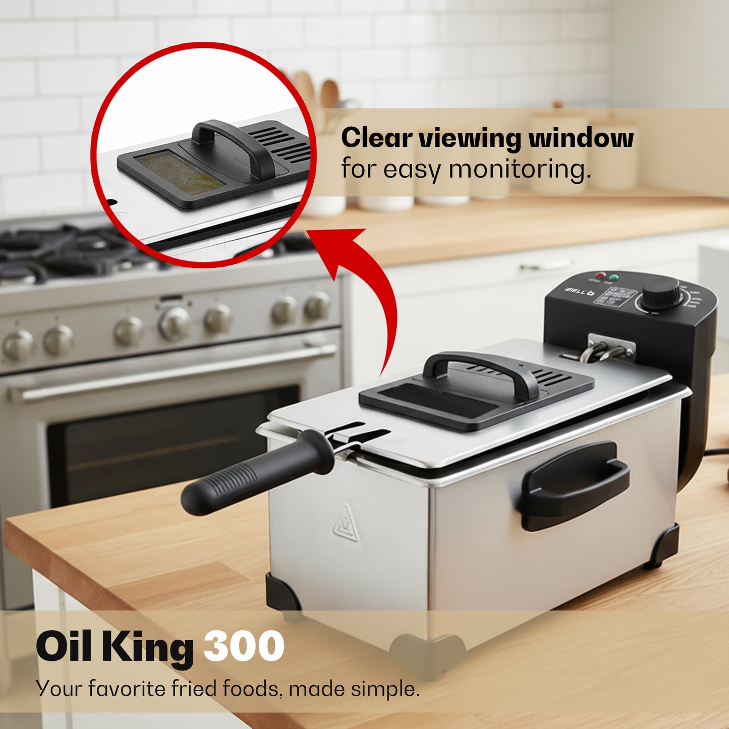 iBELL OILKING300 Electric Deep Fryer | 3 Litre Oil Capacity | 2000W Stainless Steel | Adjustable Temperature Control | Single Tank Fryer with Lid & Handle Basket (Silver)