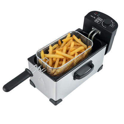 iBELL OILKING300 Electric Deep Fryer | 3 Litre Oil Capacity | 2000W Stainless Steel | Adjustable Temperature Control | Single Tank Fryer with Lid & Handle Basket (Silver)