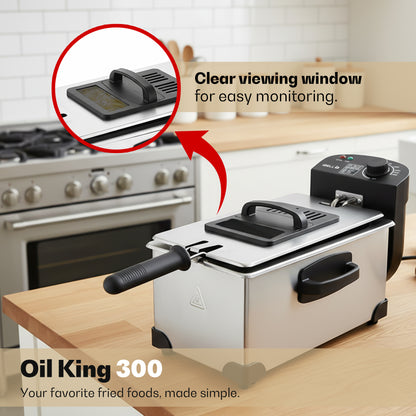 iBELL OILKING300 Electric Deep Fryer | 3 Litre Oil Capacity | 2000W Stainless Steel | Adjustable Temperature Control | Single Tank Fryer with Lid & Handle Basket (Silver)