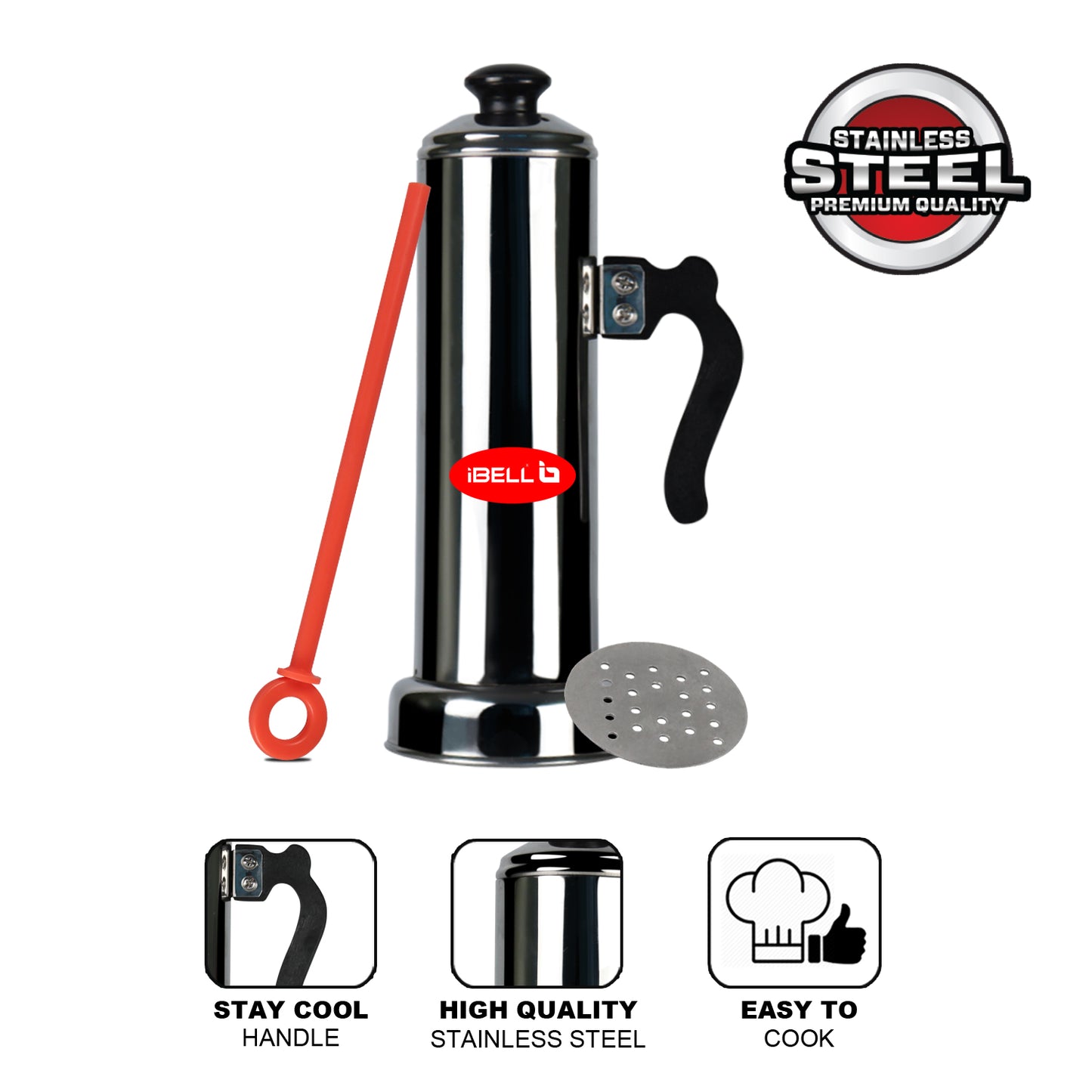 iBELL Stainless Steel Puttu Maker, Food Grade 304 Stainless Steel