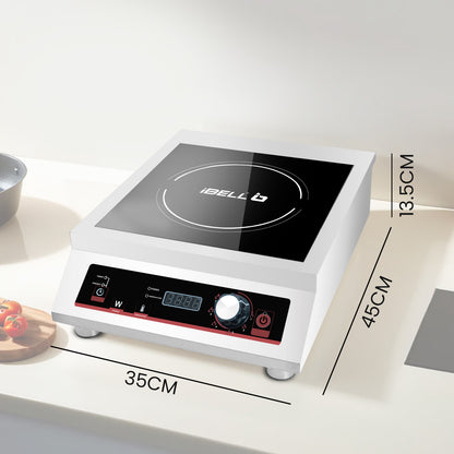 IBELL RAPID PLUS Induction Cooktop, Commercial Purpose & Heavy Duty, 3500W, Toughened Glass Top, Strong Metal Body, Auto-Off Protection, Timer Function, For Restaurants & Hotels (Silver)