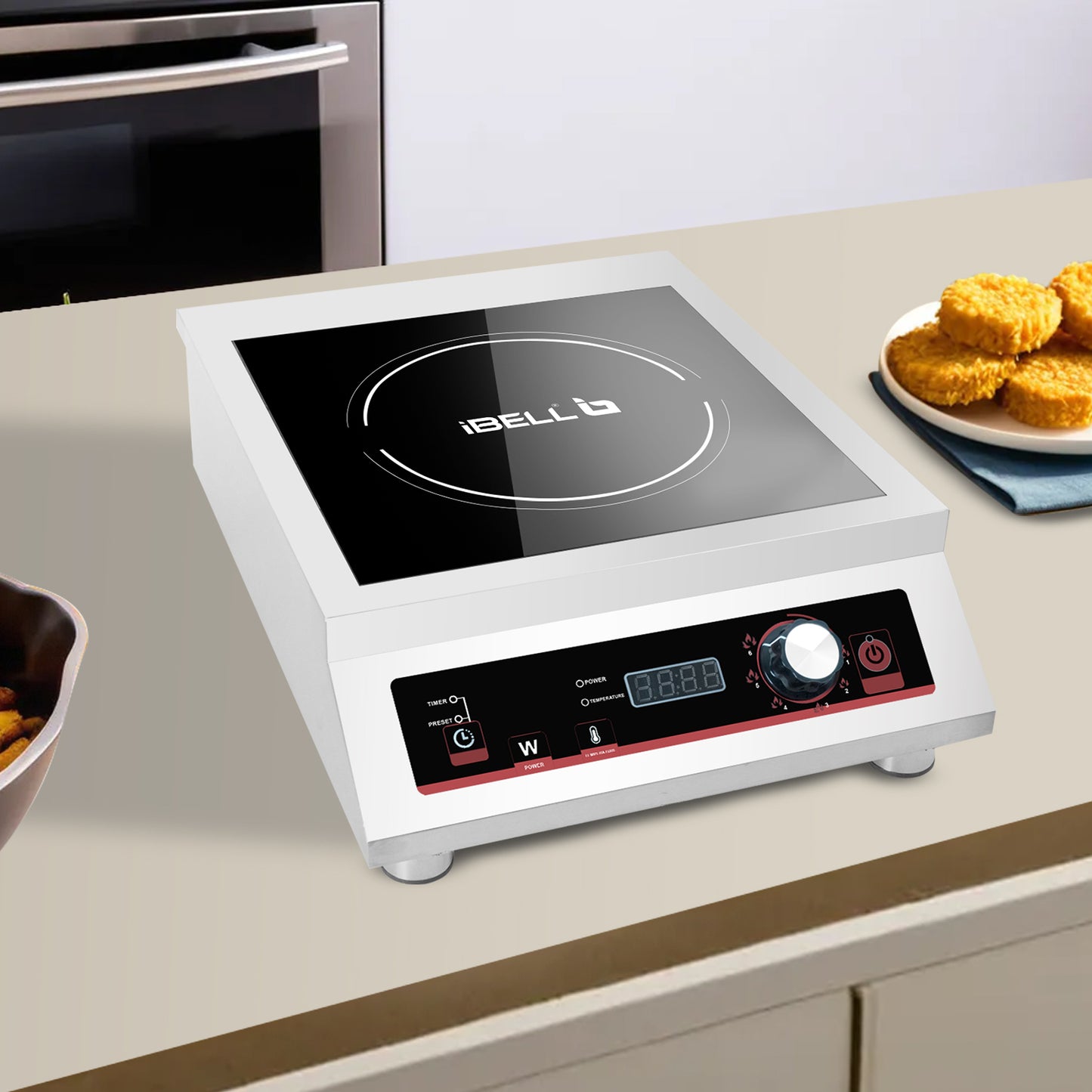 IBELL RAPID PLUS Induction Cooktop, Commercial Purpose & Heavy Duty, 3500W, Toughened Glass Top, Strong Metal Body, Auto-Off Protection, Timer Function, For Restaurants & Hotels (Silver)