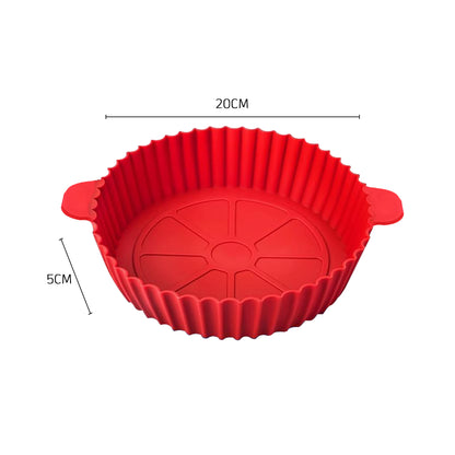 IBELL SILICONE70G Round Silicone Tray for Air Fryer/Oven, Heat Resistant, Flexible, Raised Edge, Reusable, Washable Tray with Handles (Pack of 2)