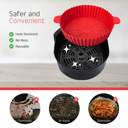 IBELL SILICONE70G Round Silicone Tray for Air Fryer/Oven, Heat Resistant, Flexible, Raised Edge, Reusable, Washable Tray with Handles (Pack of 2)