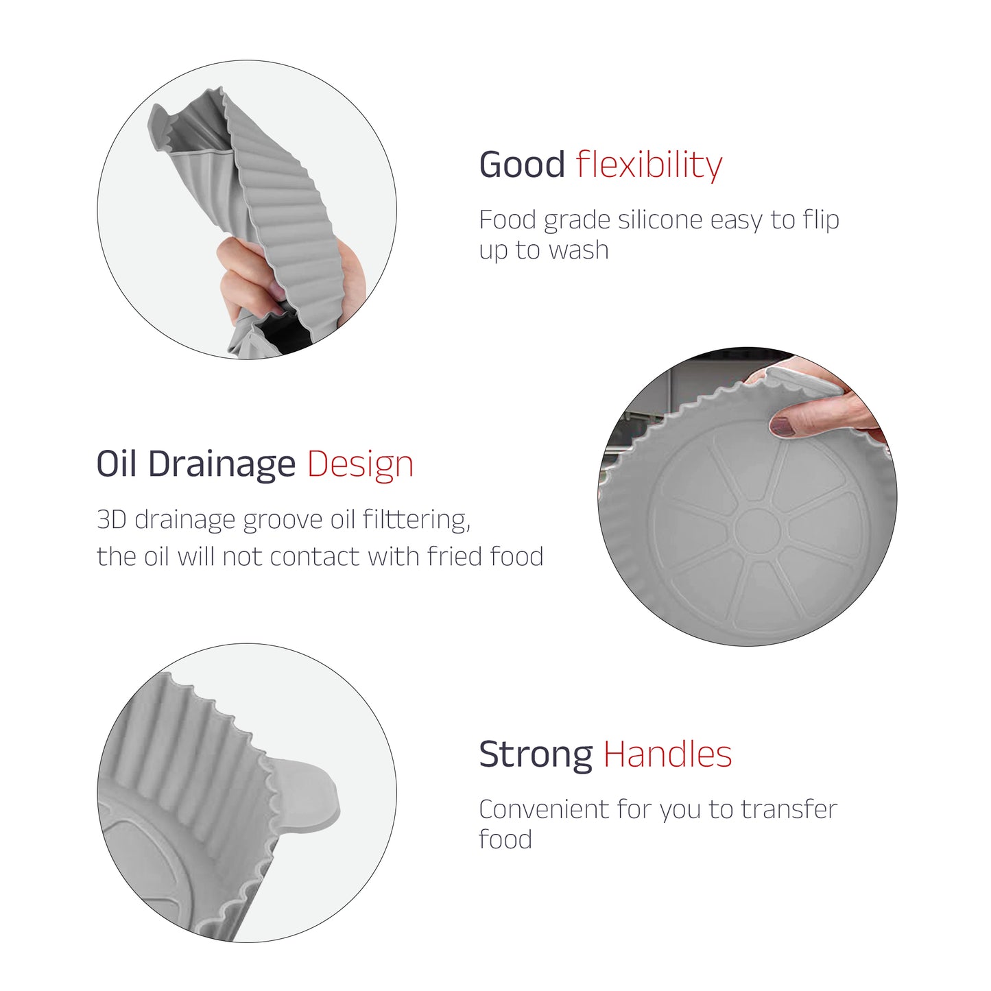 IBELL SILICONE70G Round Silicone Tray for Air Fryer/Oven, Heat Resistant, Flexible, Raised Edge, Reusable, Washable Tray with Handles (Pack of 2)