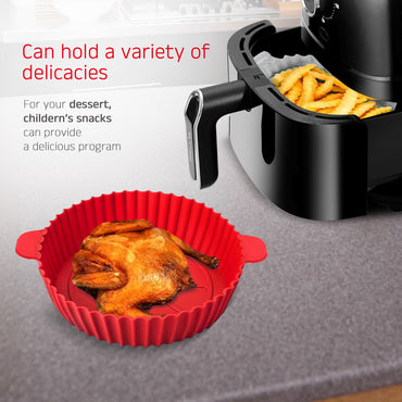 IBELL SILICONE70G Round Silicone Tray for Air Fryer/Oven, Heat Resistant, Flexible, Raised Edge, Reusable, Washable Tray with Handles (Pack of 2)