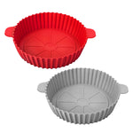 IBELL SILICONE70G Round Silicone Tray for Air Fryer/Oven, Heat Resistant, Flexible, Raised Edge, Reusable, Washable Tray with Handles (Pack of 2)
