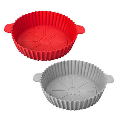 IBELL SILICONE70G Round Silicone Tray for Air Fryer/Oven, Heat Resistant, Flexible, Raised Edge, Reusable, Washable Tray with Handles (Pack of 2)
