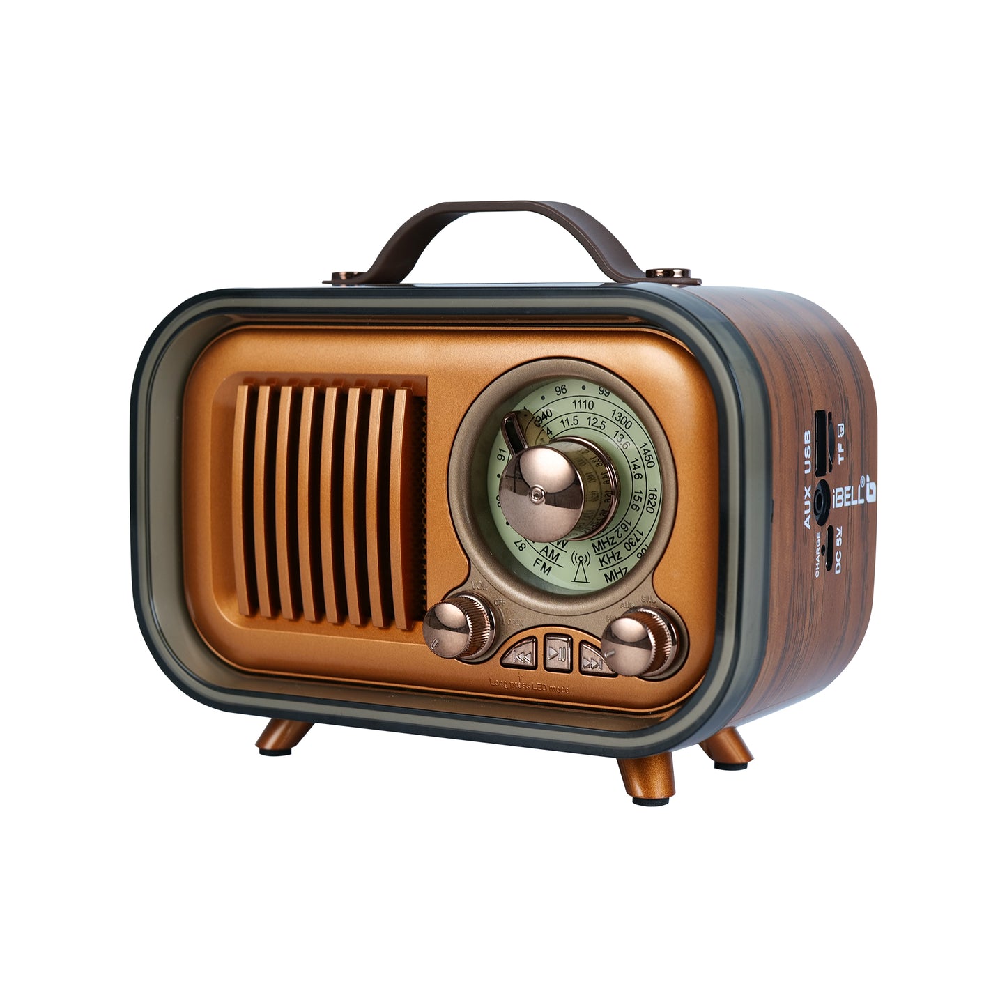 IBELL Rhythm 750 Retro Bluetooth Speaker with 3 Band AM/FM/SW Radio, AUX Input, USB & TF Card Slot, Telescopic Antenna, Dynamic Light, Portable Wireless Music System, DC 5V Power (Wood Finish)