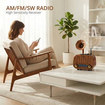 iBELL Rhythm 540 Vintage Bluetooth Speaker with AM/FM/SW Radio | 3 Band Portable Retro Radio | USB Port & TF Card Slot | MP3 Playback | 5V DC Powered Wireless Music System (Wood Finish)