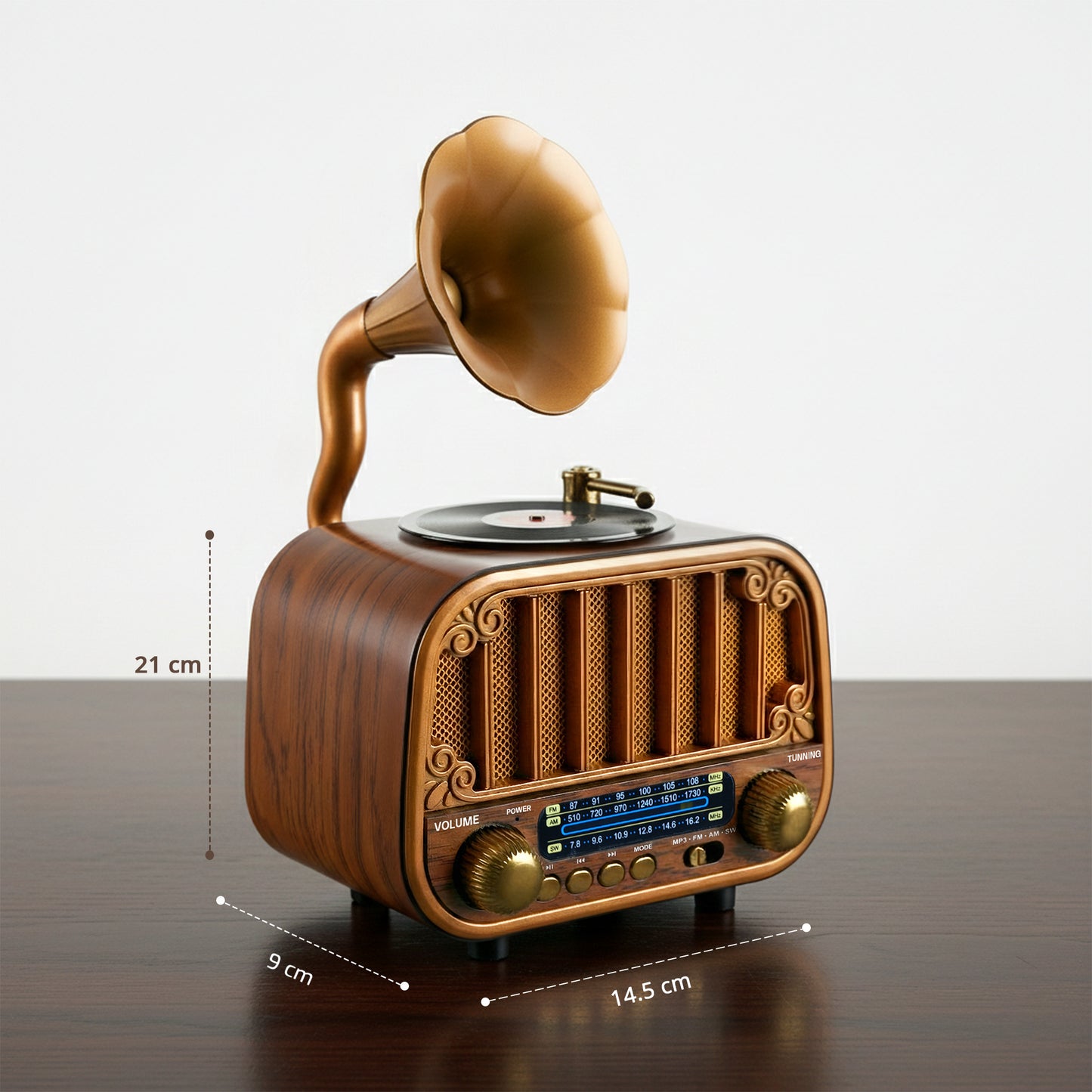 iBELL Rhythm 540 Vintage Bluetooth Speaker with AM/FM/SW Radio | 3 Band Portable Retro Radio | USB Port & TF Card Slot | MP3 Playback | 5V DC Powered Wireless Music System (Wood Finish)