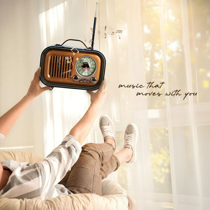 IBELL Rhythm 750 Retro Bluetooth Speaker with 3 Band AM/FM/SW Radio, AUX Input, USB & TF Card Slot, Telescopic Antenna, Dynamic Light, Portable Wireless Music System, DC 5V Power (Wood Finish)