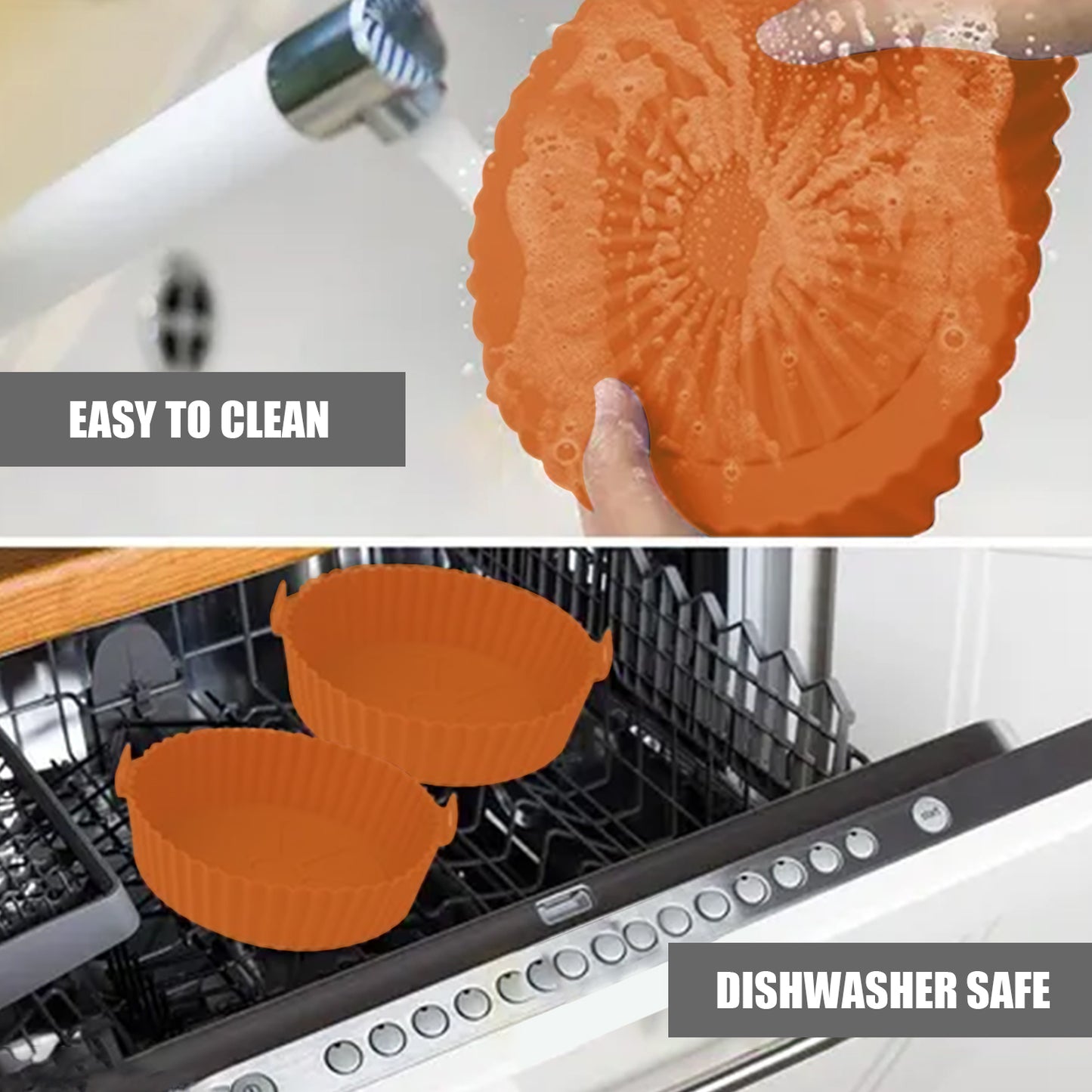 IBELL SILICONRD Round Silicone Tray for Air Fryer/Oven, 100% Food Grade Baking Basket, Heat Resistant, Reusable Tray with Handles (Pack of 2)