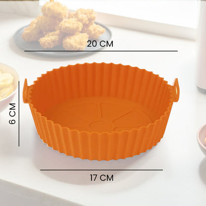 IBELL SILICONRD Round Silicone Tray for Air Fryer/Oven, 100% Food Grade Baking Basket, Heat Resistant, Reusable Tray with Handles (Pack of 2)