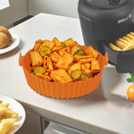 IBELL SILICONRD Round Silicone Tray for Air Fryer/Oven, 100% Food Grade Baking Basket, Heat Resistant, Reusable Tray with Handles (Pack of 2)