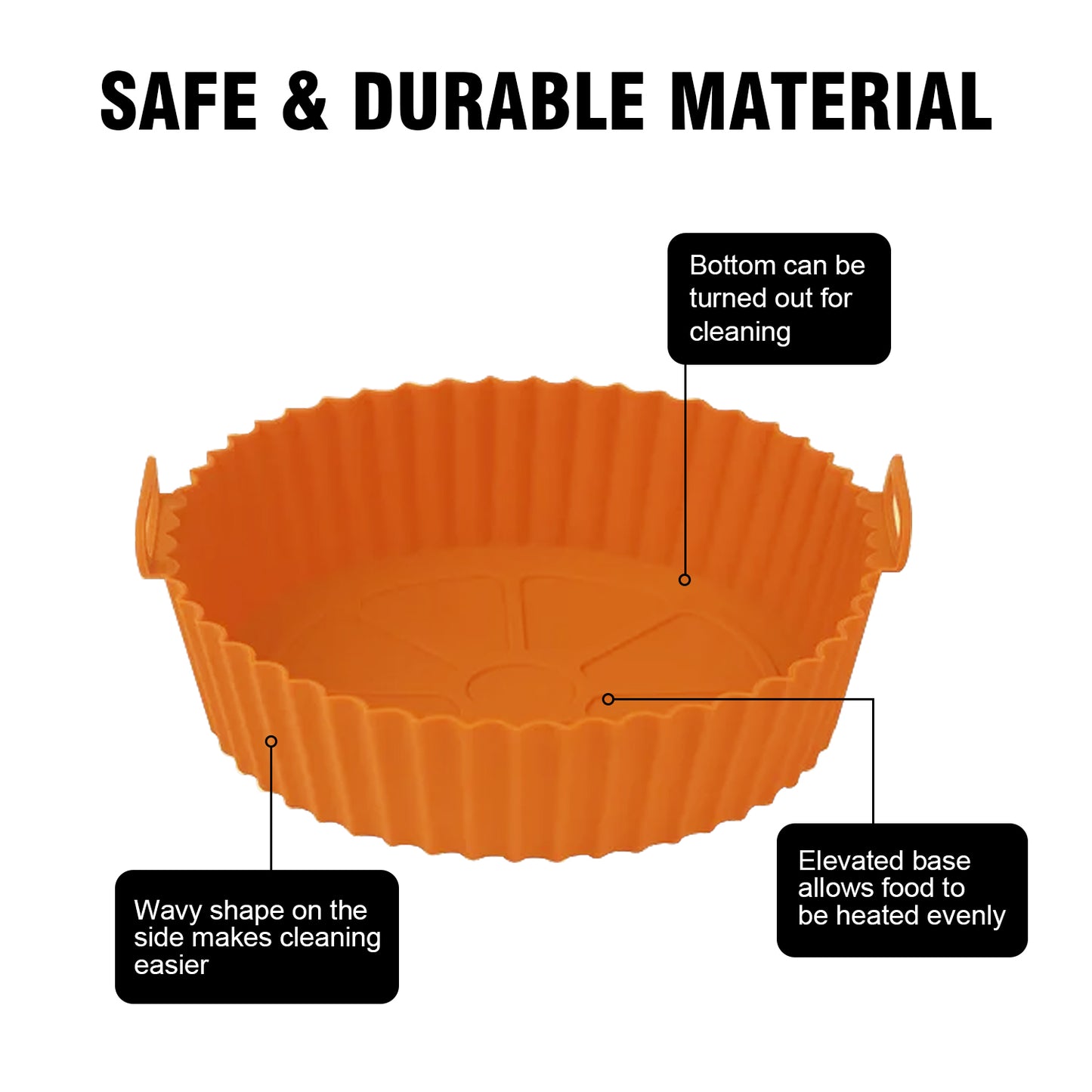 IBELL SILICONRD Round Silicone Tray for Air Fryer/Oven, 100% Food Grade Baking Basket, Heat Resistant, Reusable Tray with Handles (Pack of 2)