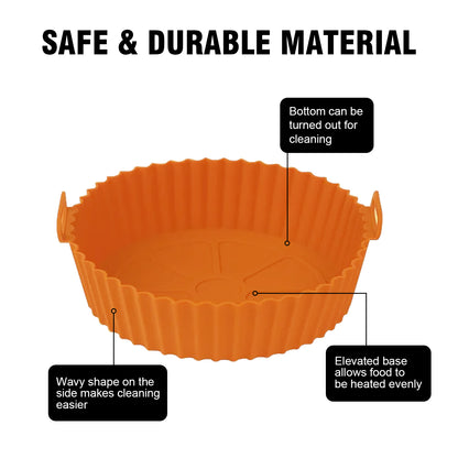 IBELL SILICONRD Round Silicone Tray for Air Fryer/Oven, 100% Food Grade Baking Basket, Heat Resistant, Reusable Tray with Handles (Pack of 2)