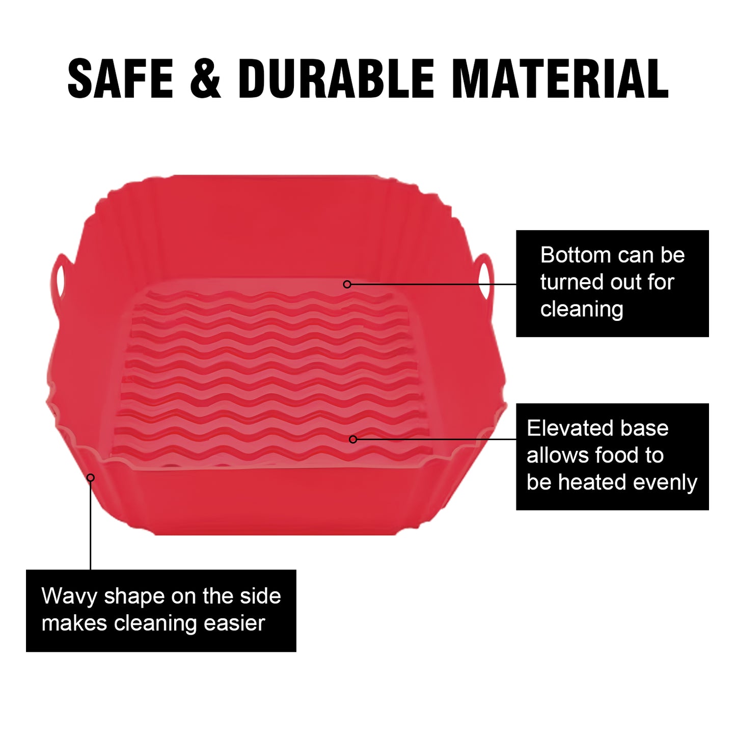 iBELL SILICONSQ Square Silicone Tray for Air Fryer/Oven, 100% Food Grade Baking Basket, Heat Resistant, Reusable Tray with Handles (Pack of 2)